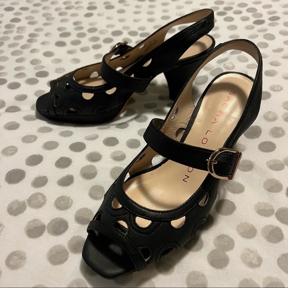 Sacha London Leslie Peep Toe Sandals Black Leather Size 6 - Picture 1 of 12